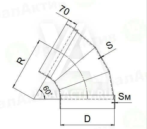 Отвод круглый 60° Отвод 60° D 160