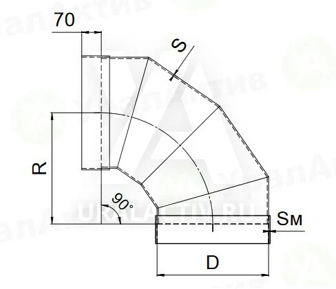 Отвод круглый 90° Отвод 90° D 710
